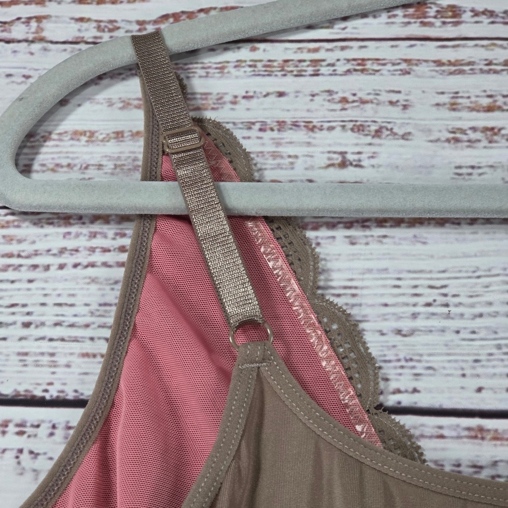 Rhonda Shear Camisole Womens 3X Taupe Mauve Excellent Lace Trim V-Neck Cami - Picture 3 of 10